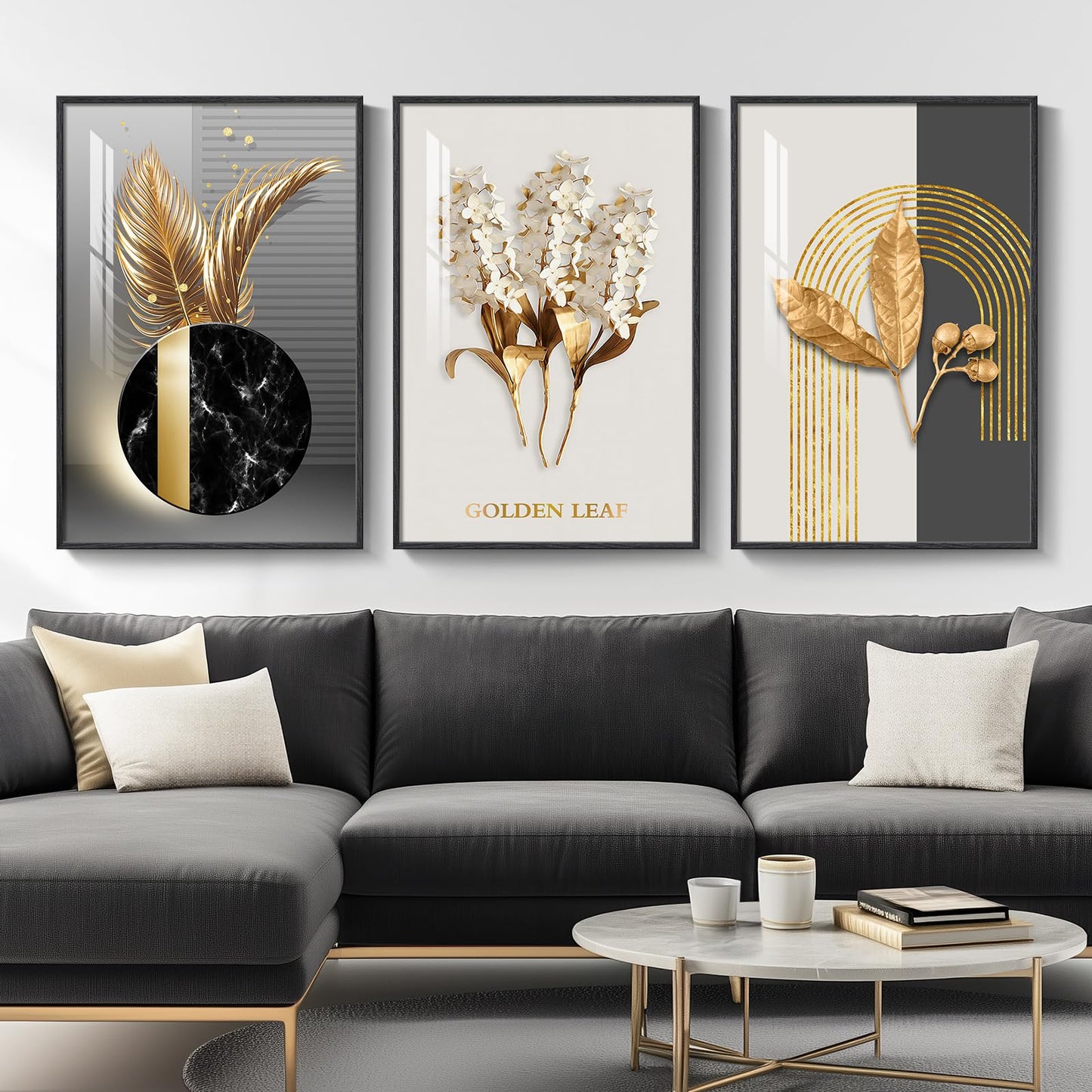 Black & Gold Abstract Art 3PC