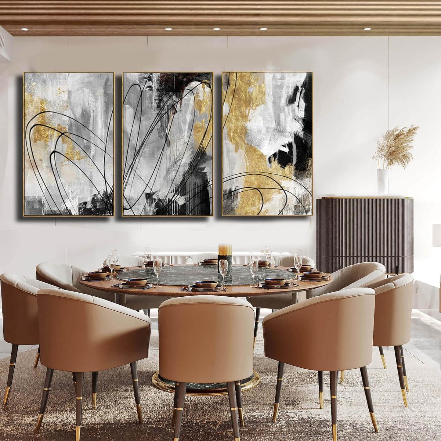 Gold Abstract Wall Art 3PC