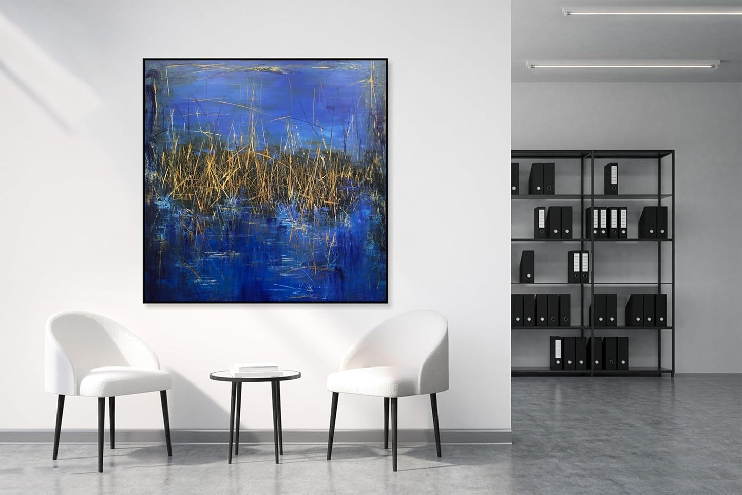 Blue & Gold Abstract Wall Art – 72x72in