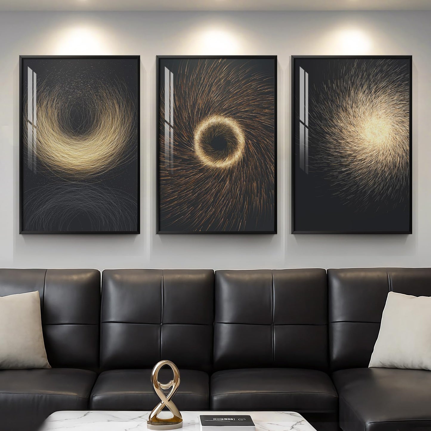 Black & Gold Abstract Art 3PC