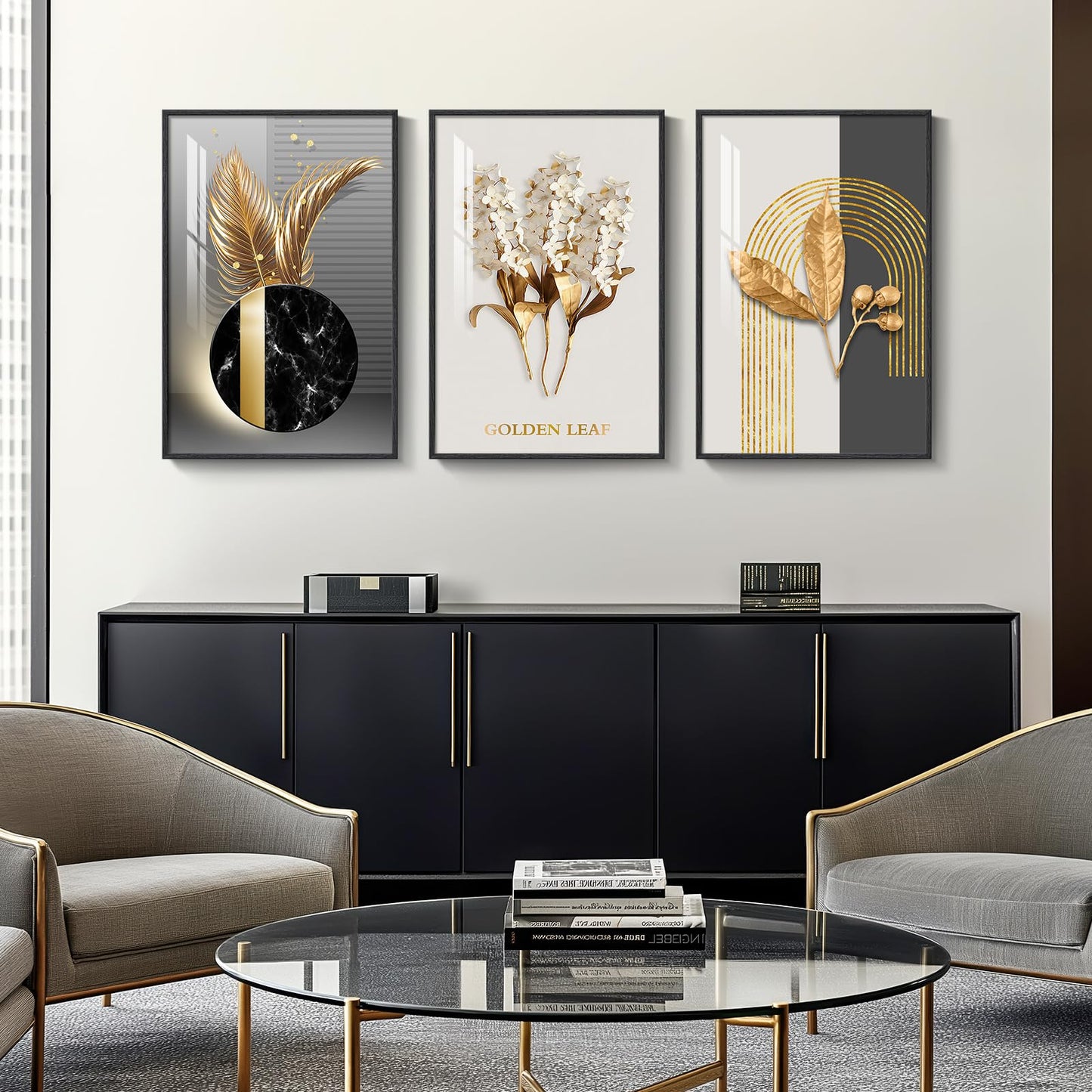 Black & Gold Abstract Art 3PC