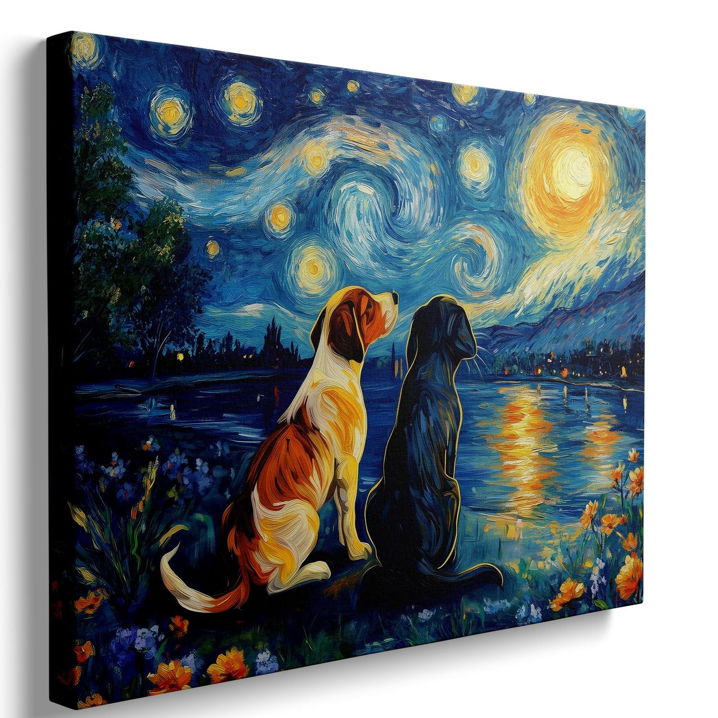 Starry Night Cat Wall Art – Framed Canvas