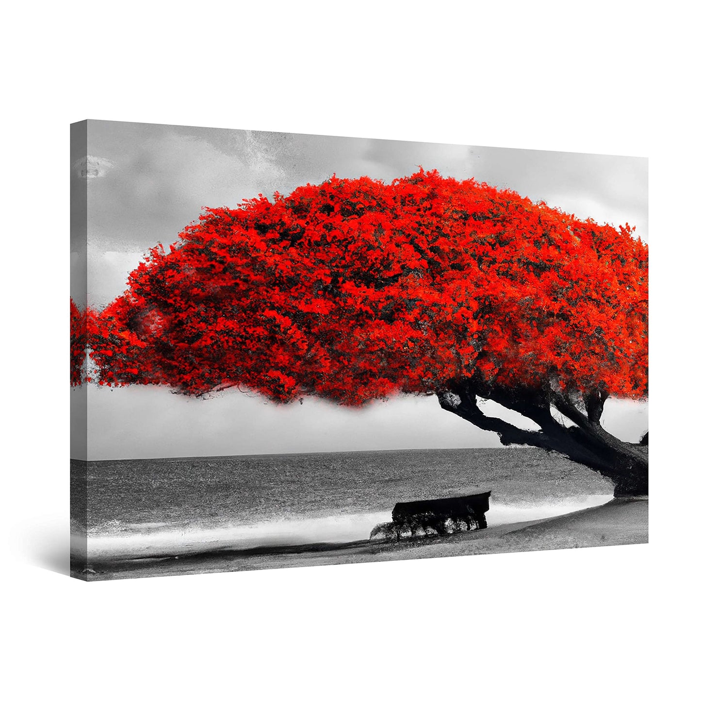 Red Boat Lake Canvas Wall Art 32x48in