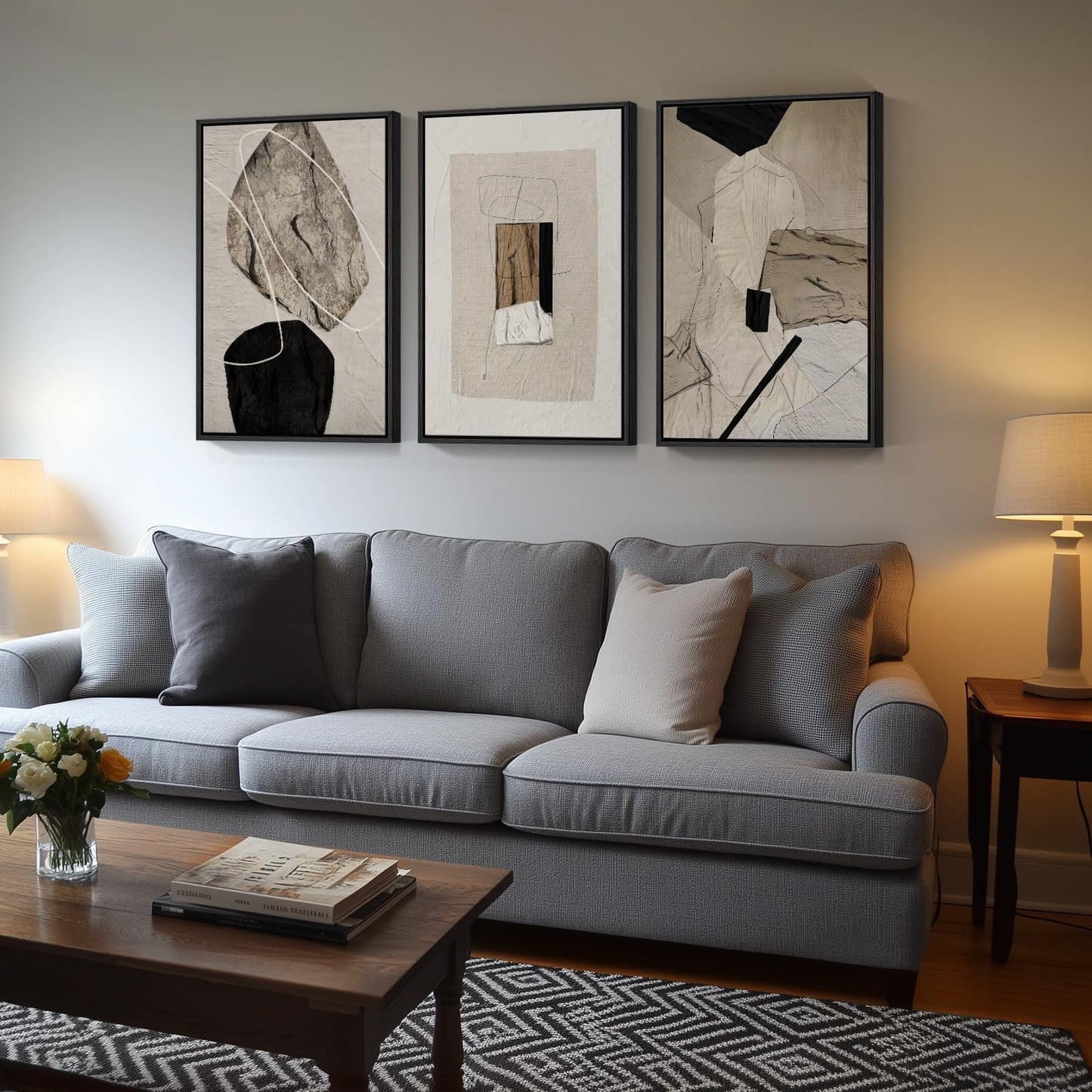 Neutral Abstract Wall Art 3PC 24x36in
