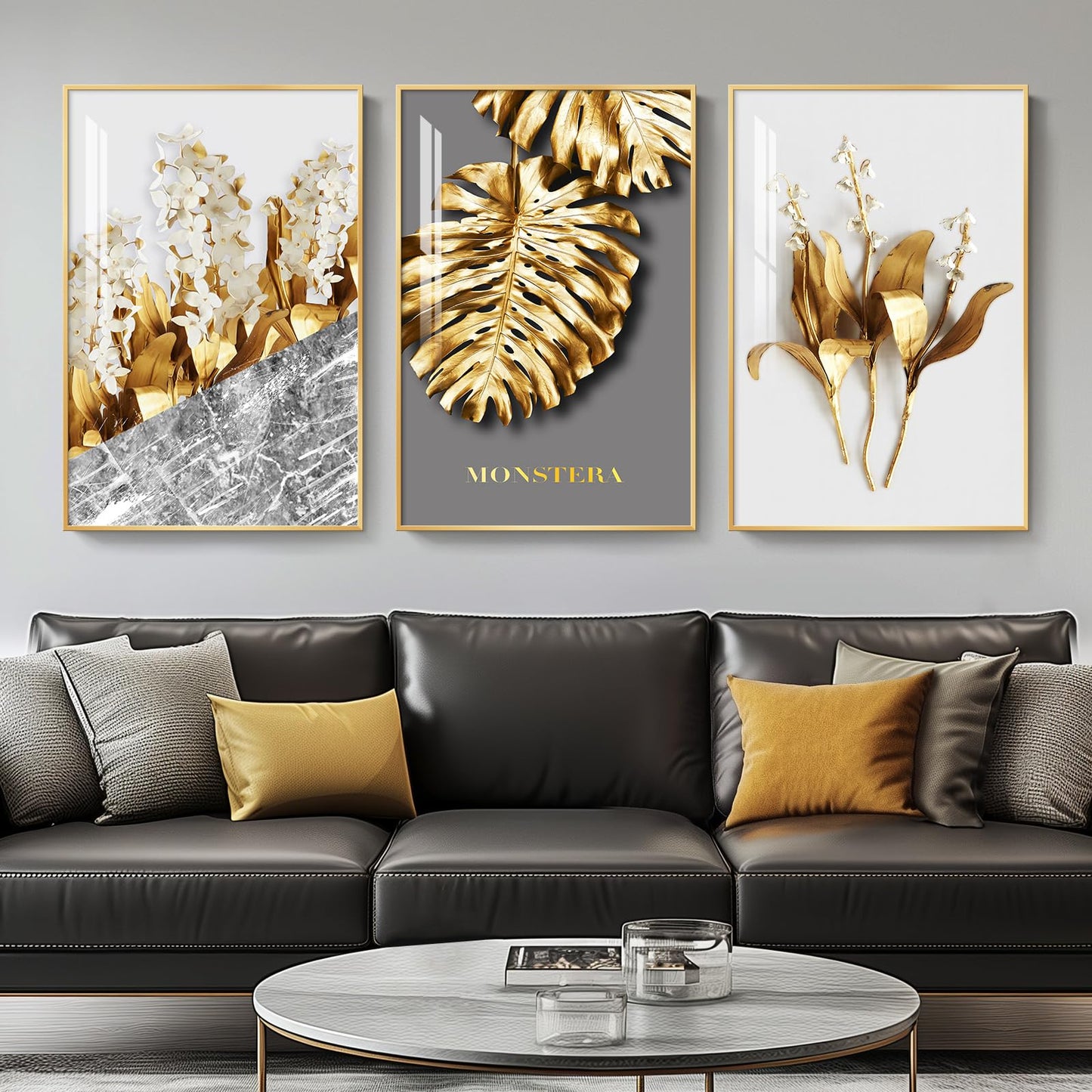 Black & Gold Abstract Art 3PC