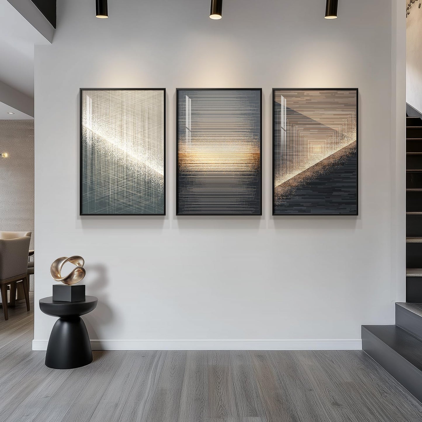 Black & Gold Abstract Art 3PC