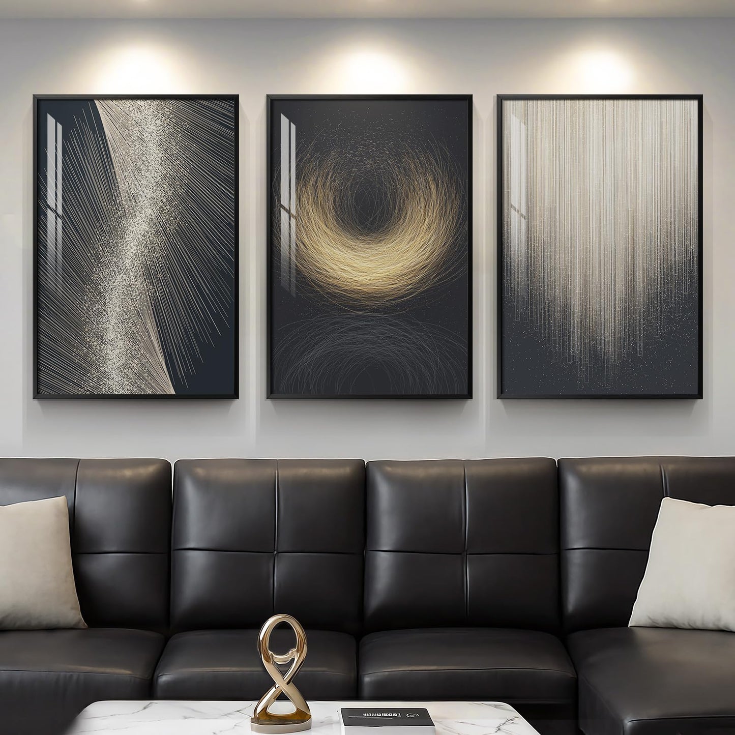 Black & Gold Abstract Art 3PC