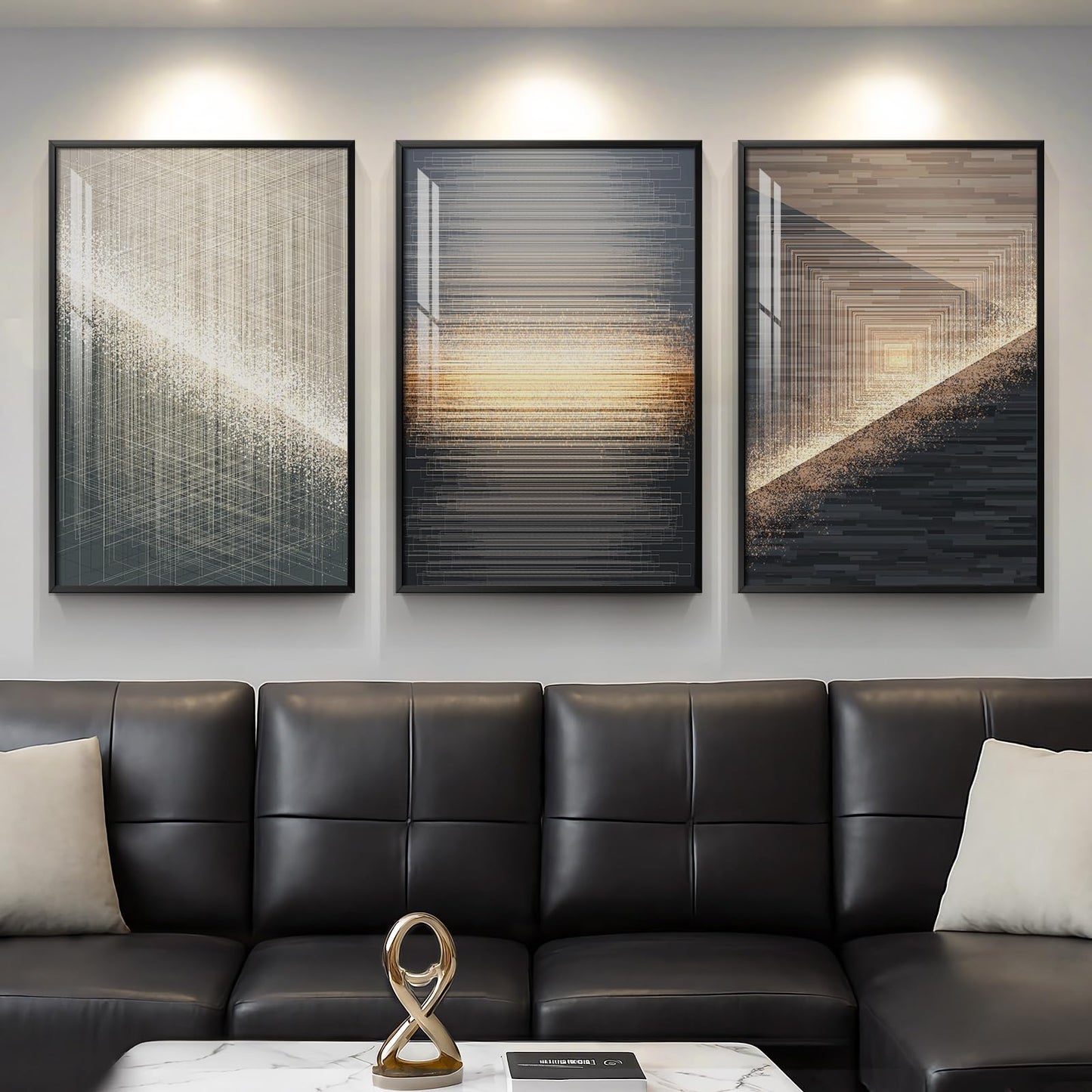 Black & Gold Abstract Art 3PC