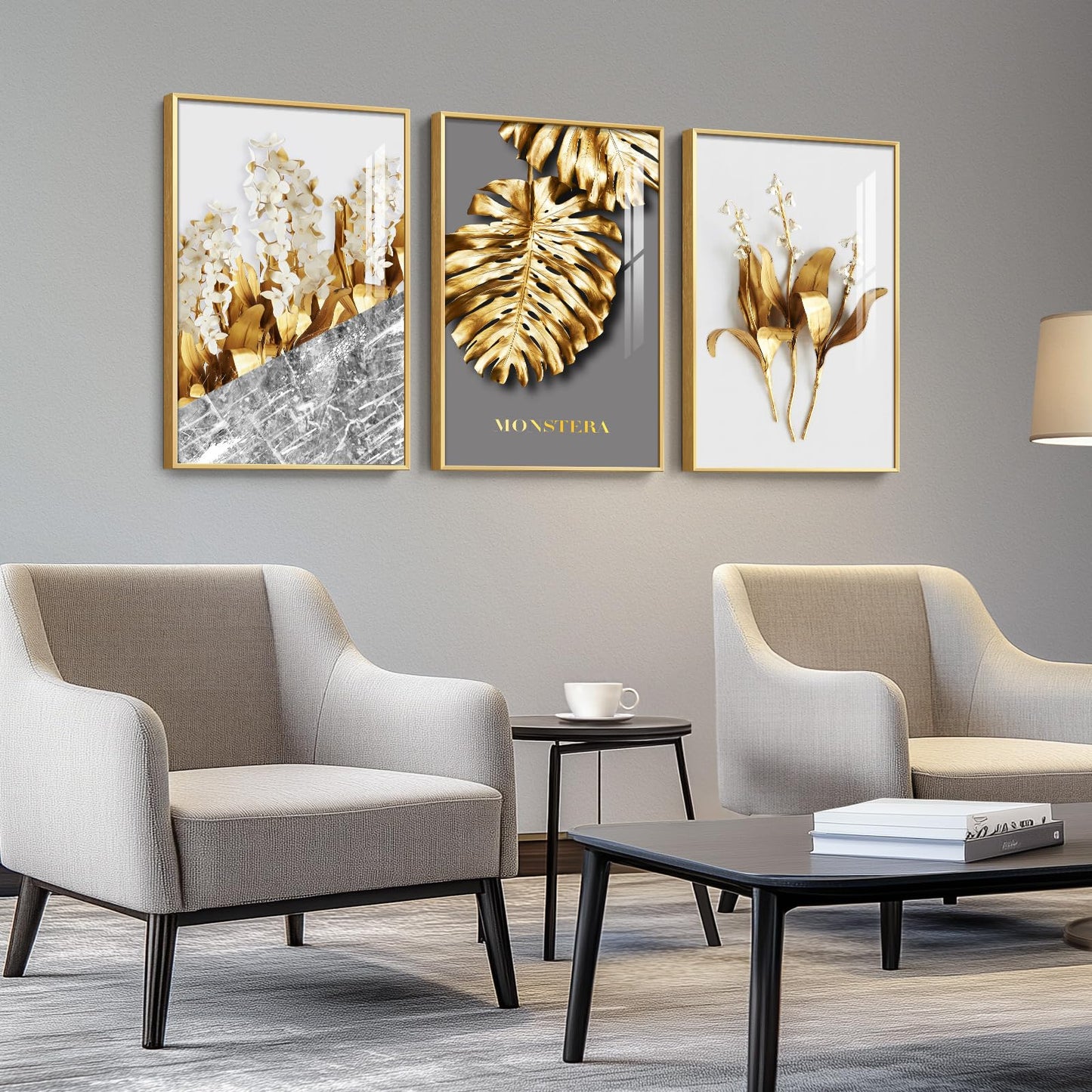 Black & Gold Abstract Art 3PC