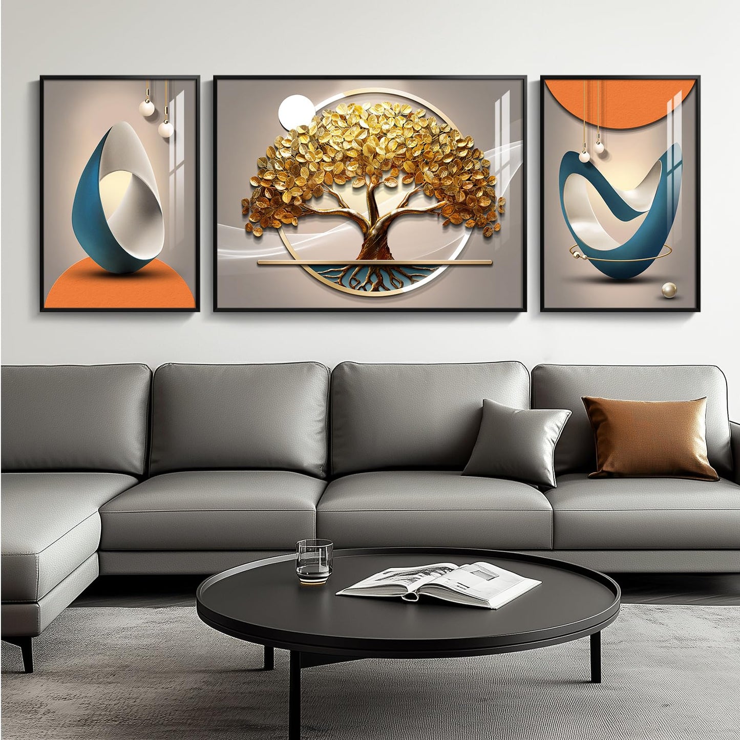 Black & Gold Abstract Art 3PC