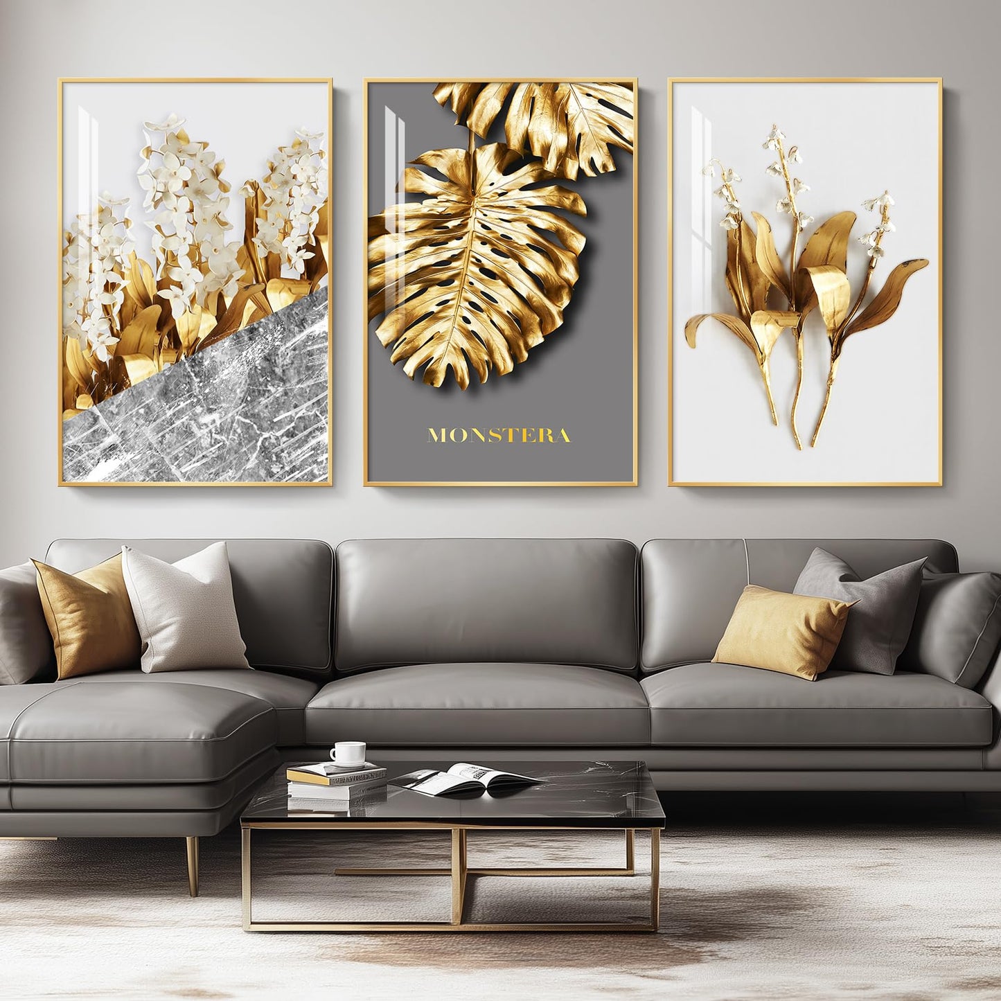 Black & Gold Abstract Art 3PC