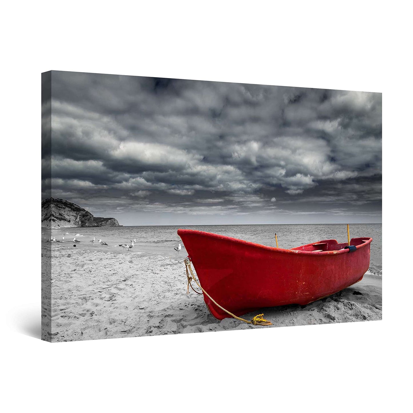 Red Boat Lake Canvas Wall Art 32x48in