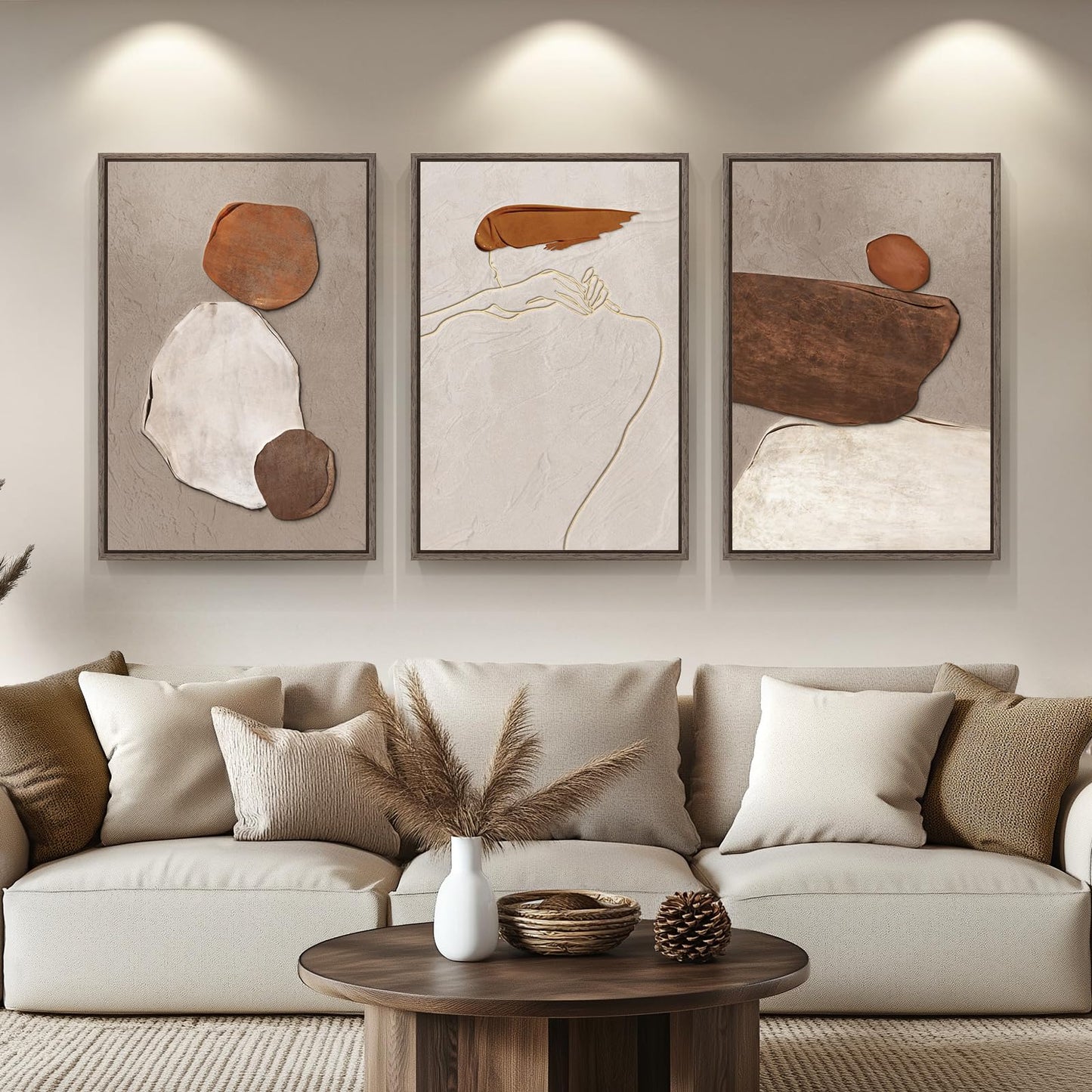 Neutral Abstract Wall Art 3PC 24x36in