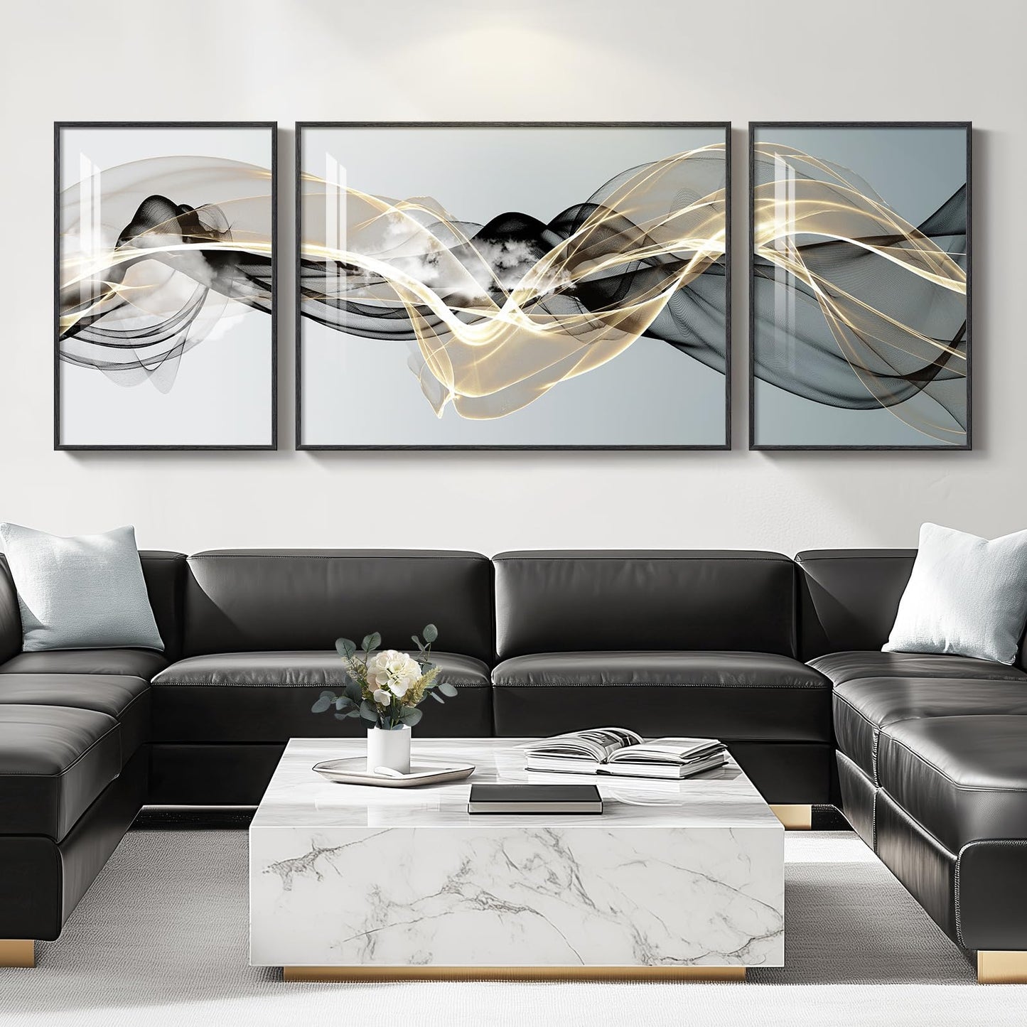 Black & Gold Abstract Art 3PC