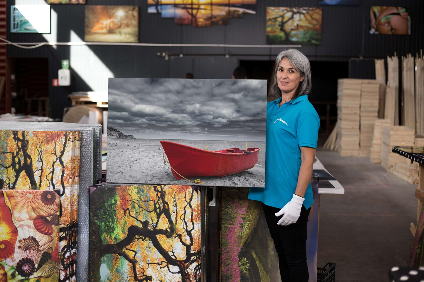 Red Boat Lake Canvas Wall Art 32x48in