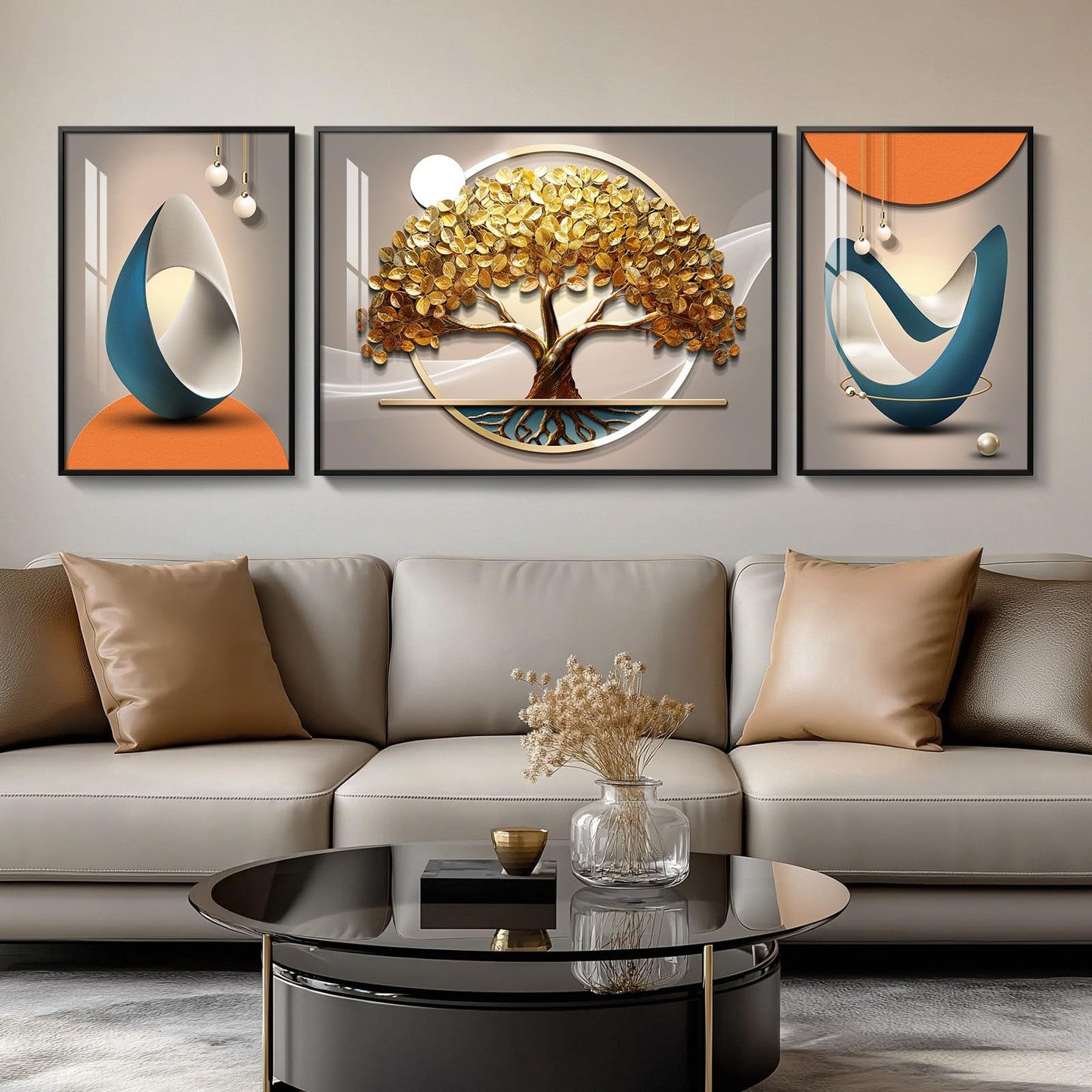 Black & Gold Abstract Art 3PC