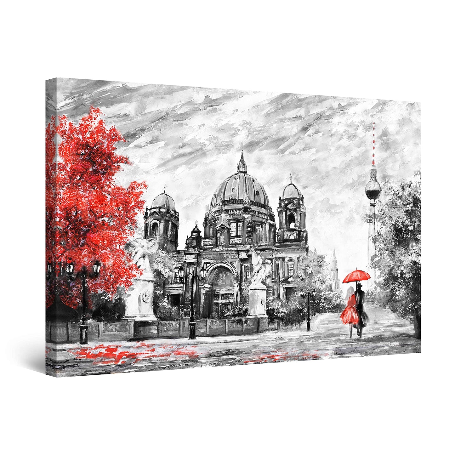 Red Boat Lake Canvas Wall Art 32x48in