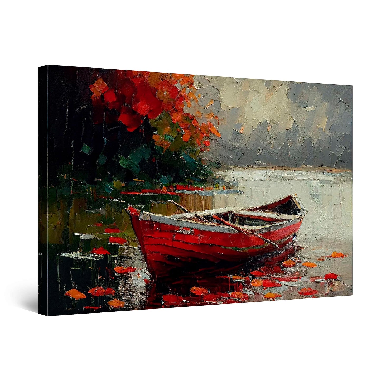 Red Boat Lake Canvas Wall Art 32x48in