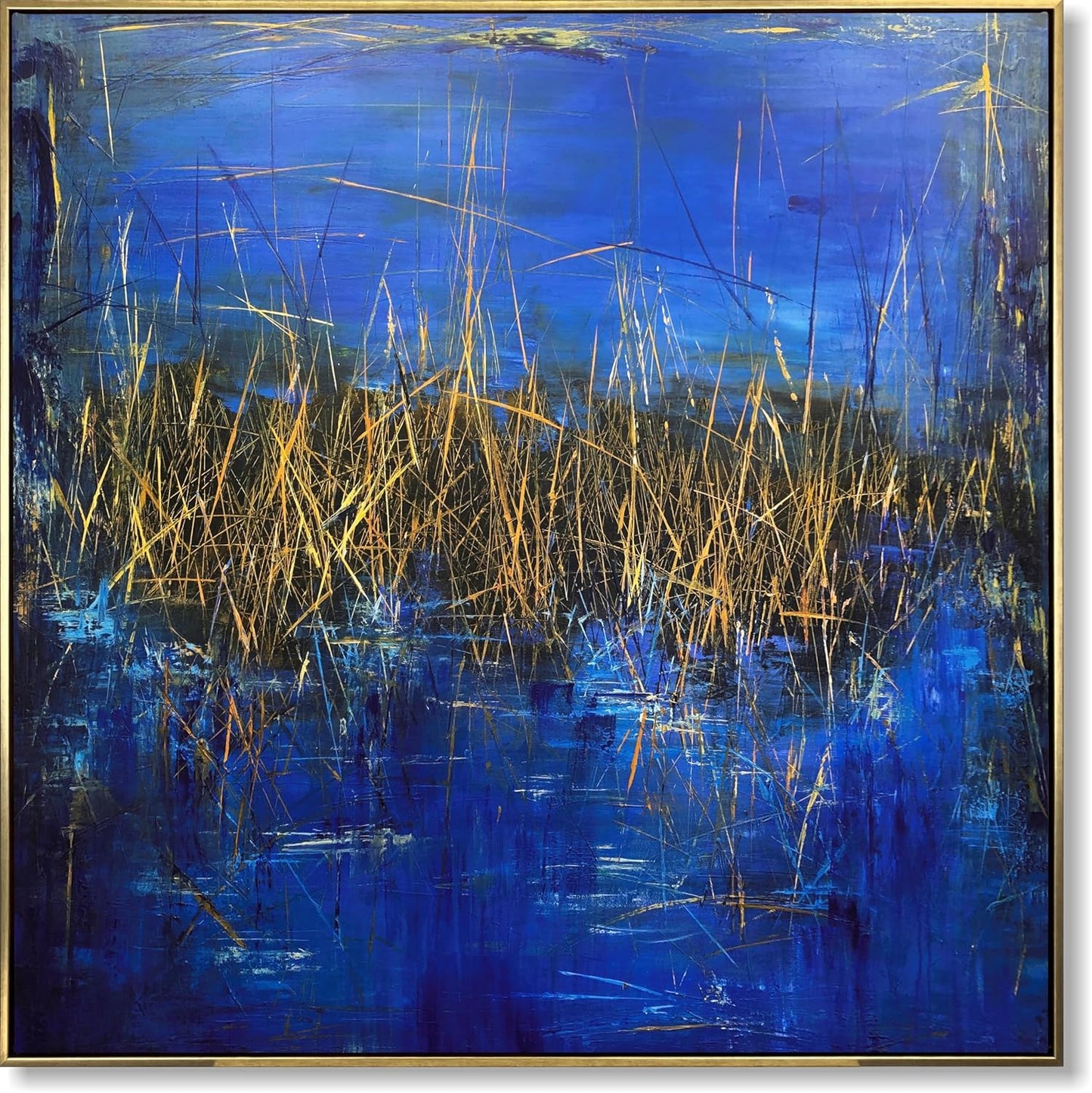 Blue & Gold Abstract Wall Art – 72x72in