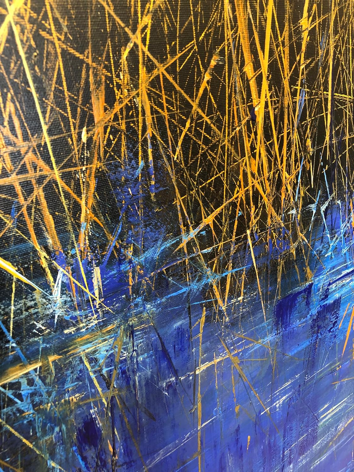 Blue & Gold Abstract Wall Art – 72x72in