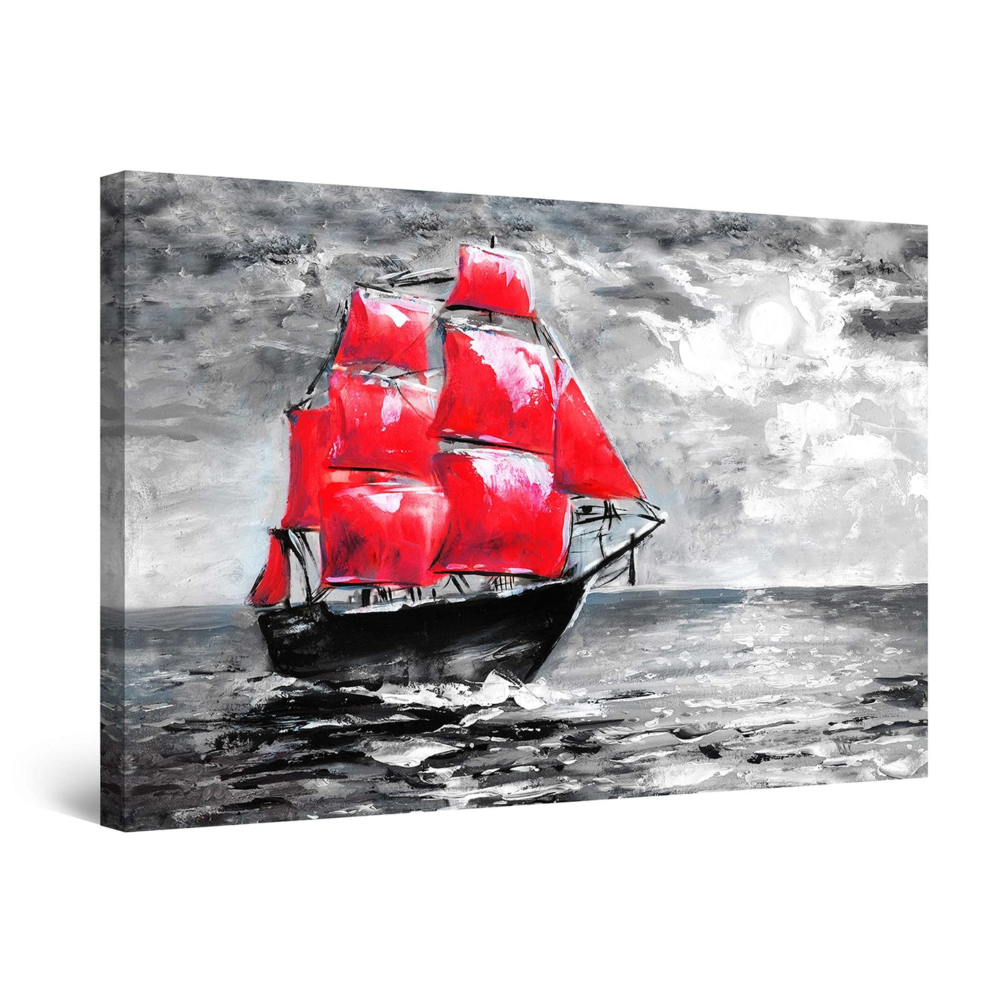 Red Boat Lake Canvas Wall Art 32x48in