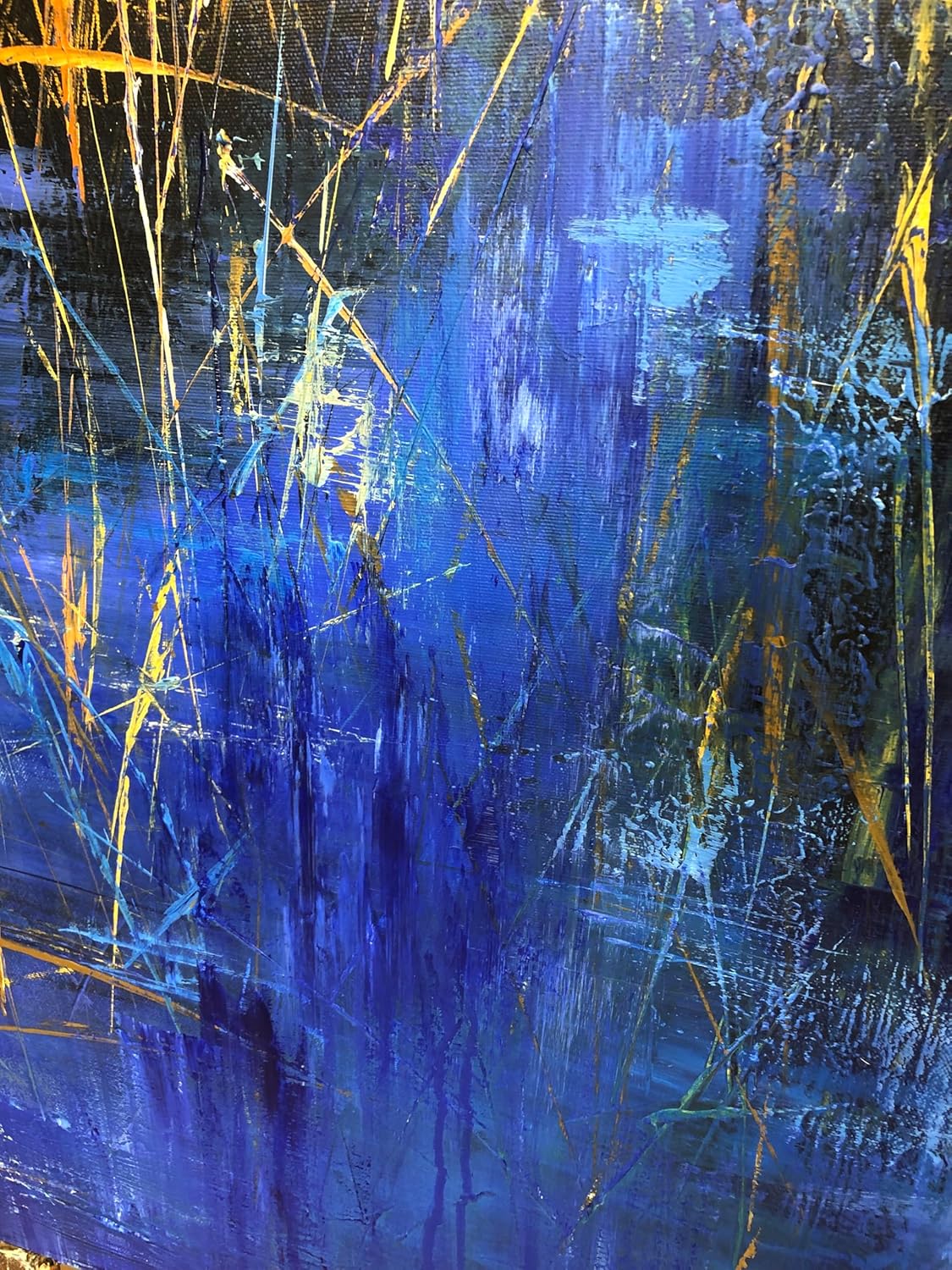Blue & Gold Abstract Wall Art – 72x72in