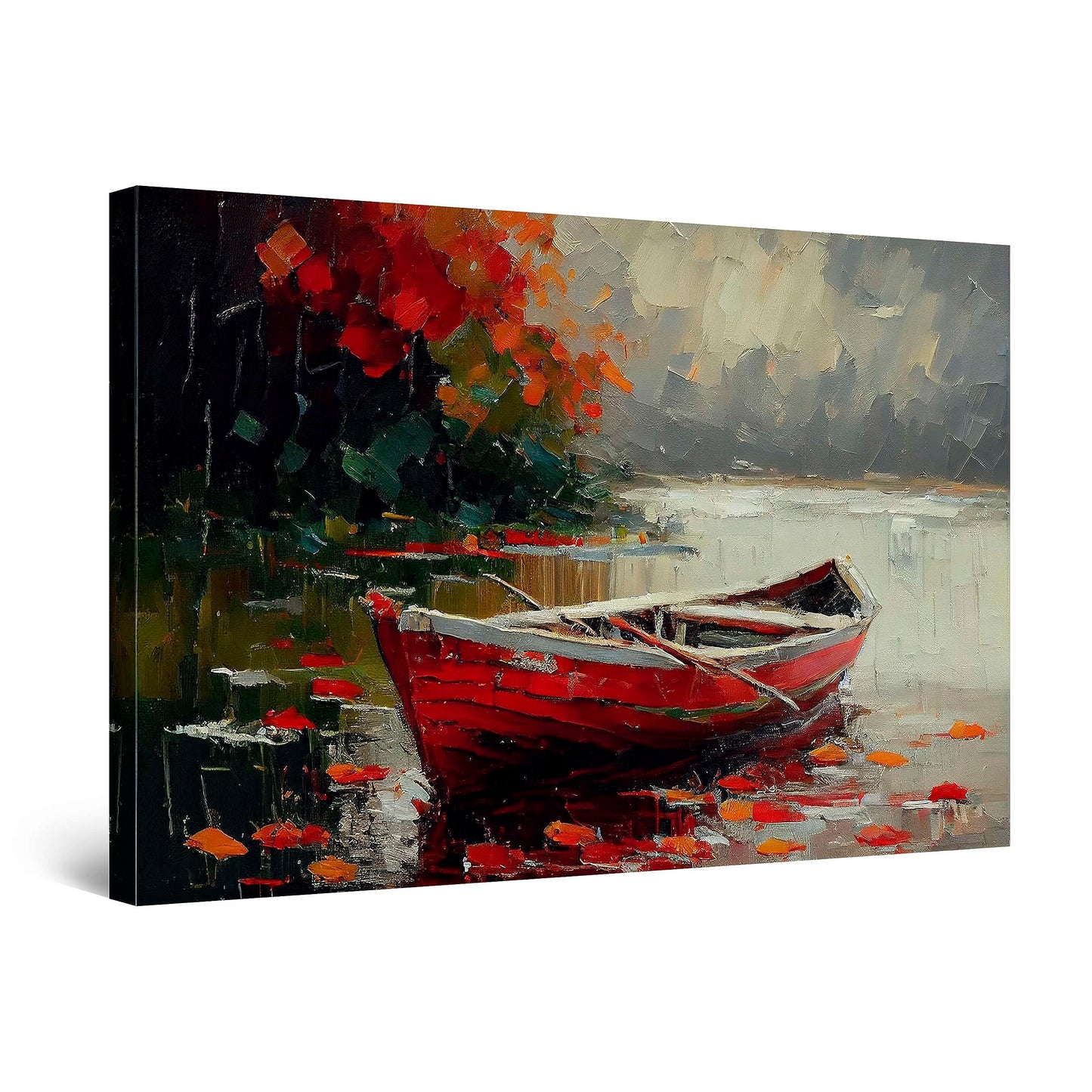 Red Boat Lake Canvas Wall Art 32x48in