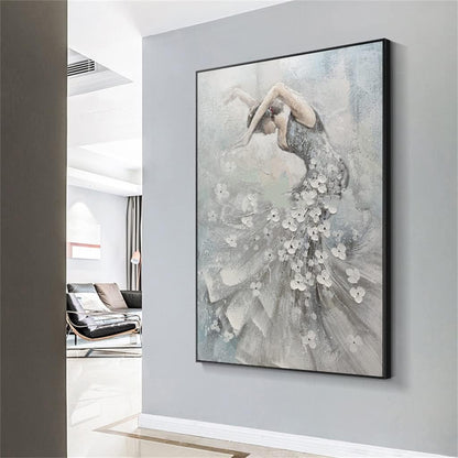 Hand-Painted Dancing Grey Oil Painting