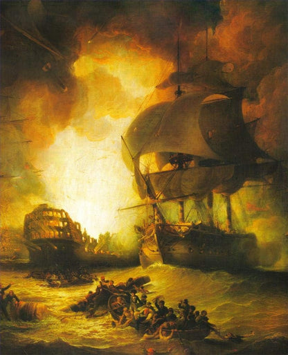 Napoleonic Warship Battle Oil Painting