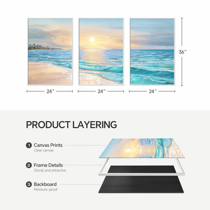 Blue Ocean Beach Wall Art 3PC 24x36in