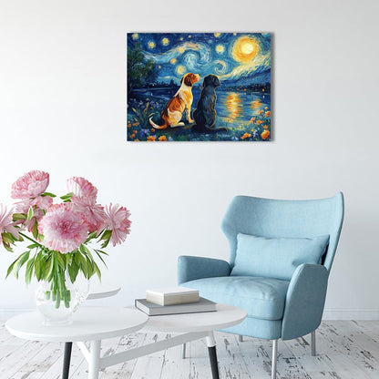 Starry Night Cat Wall Art – Framed Canvas