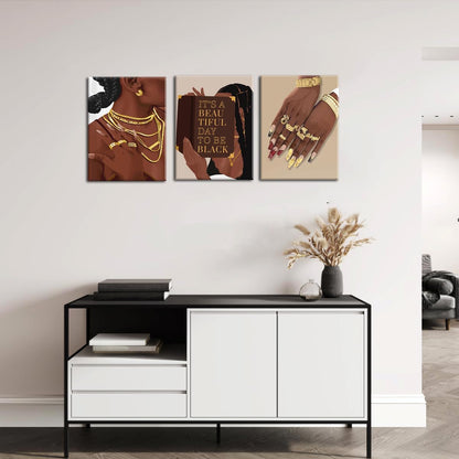 3 Pcs Black Woman Wall Art – 12x16in