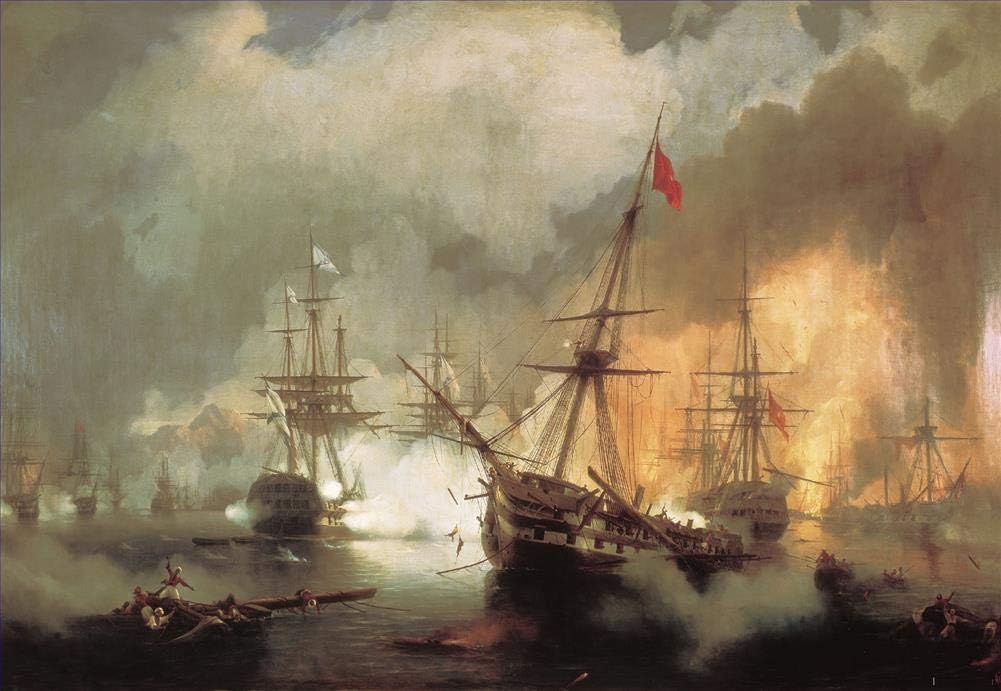 Napoleonic Warship Battle Oil Painting