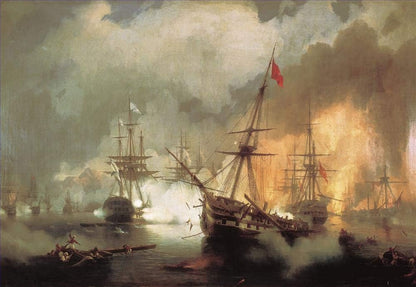 Napoleonic Warship Battle Oil Painting