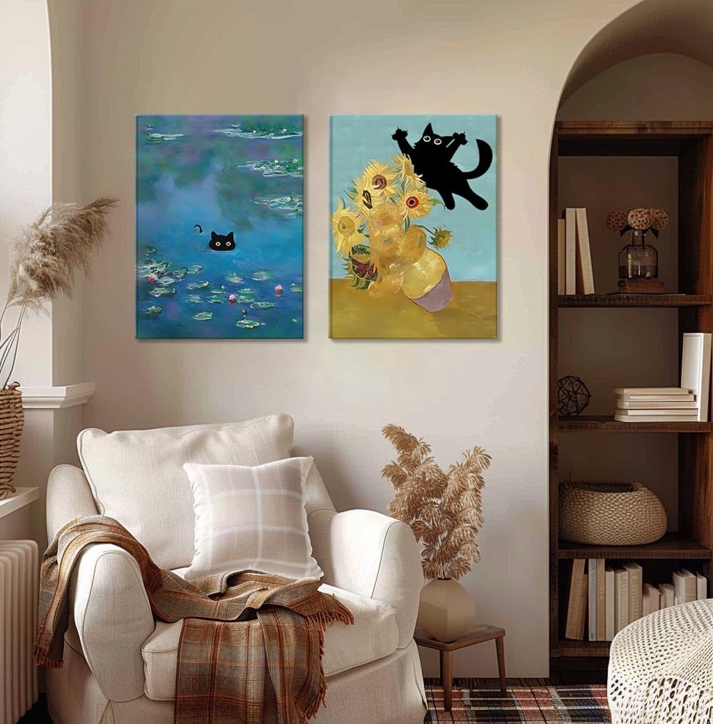 Funny Black Cat Wall Art – 12x16in Framed