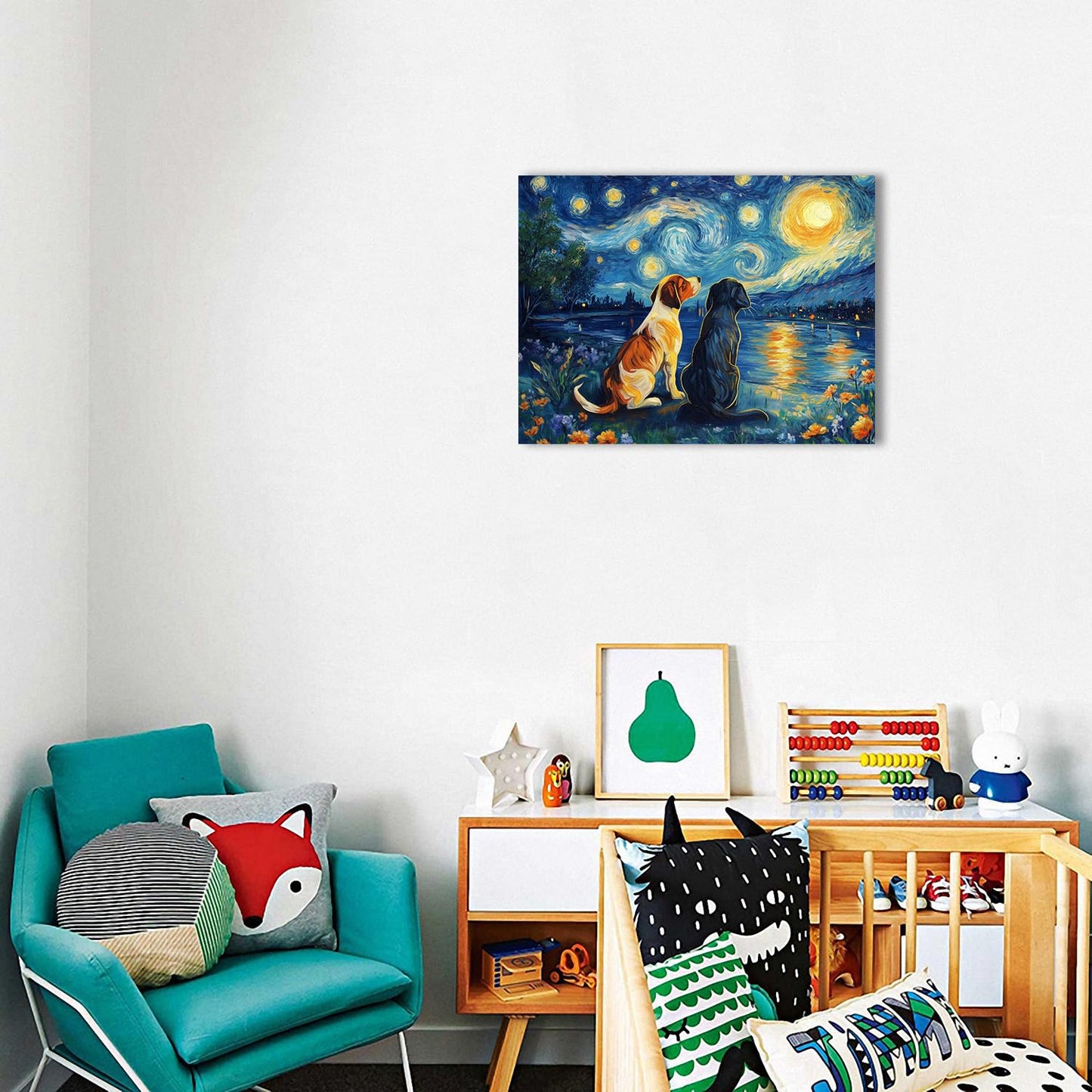 Starry Night Cat Wall Art – Framed Canvas