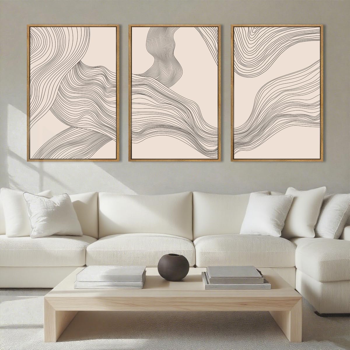 Neutral Beige Abstract Wall Art 3PC 16x24in