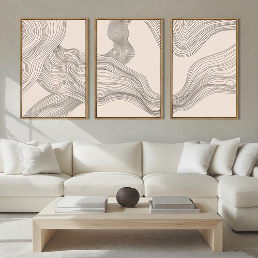 Neutral Beige Abstract Wall Art 3PC 16x24in