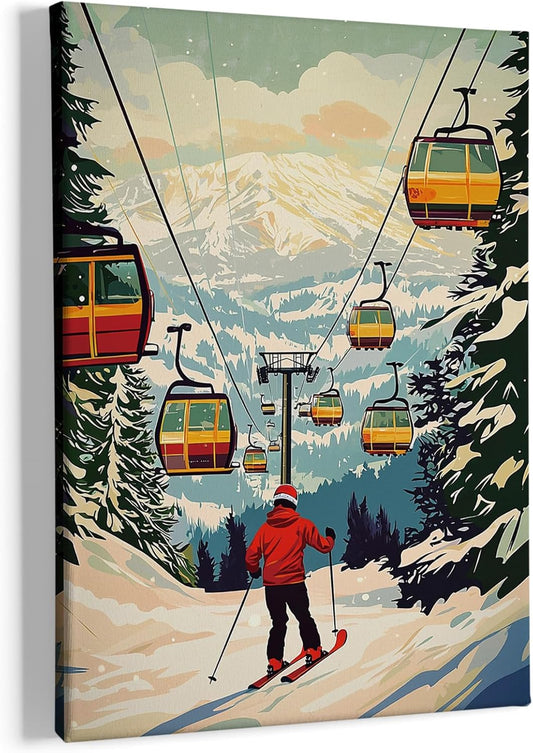 Winter Skiing Mountain Canvas Wall Art