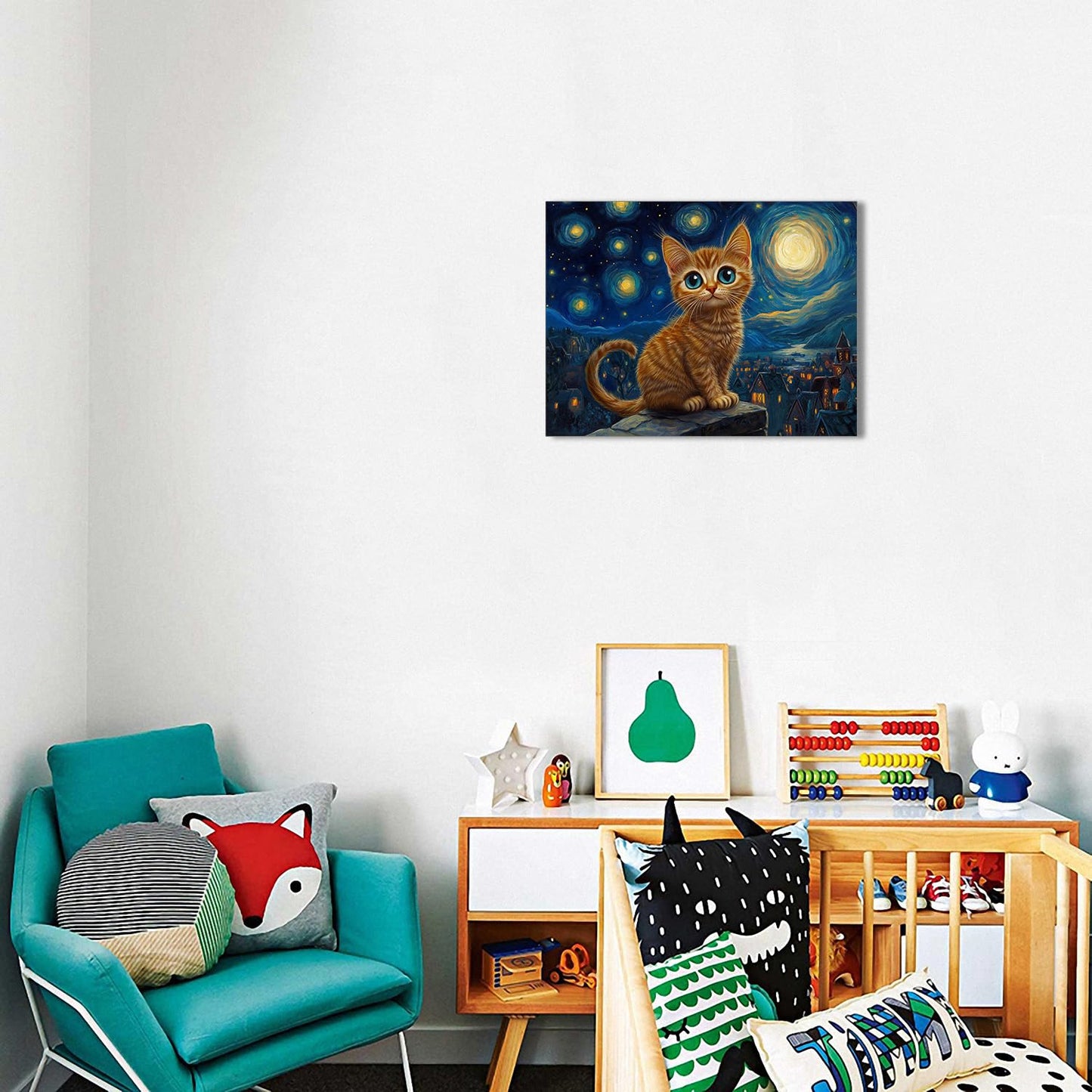 Starry Night Cat Wall Art – Framed Canvas