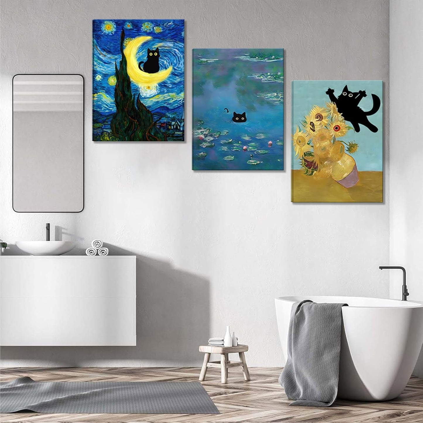 Funny Black Cat Wall Art – 12x16in Framed