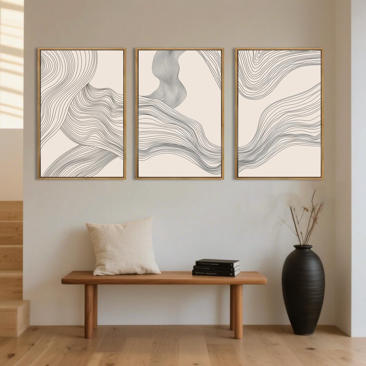 Neutral Beige Abstract Wall Art 3PC 16x24in