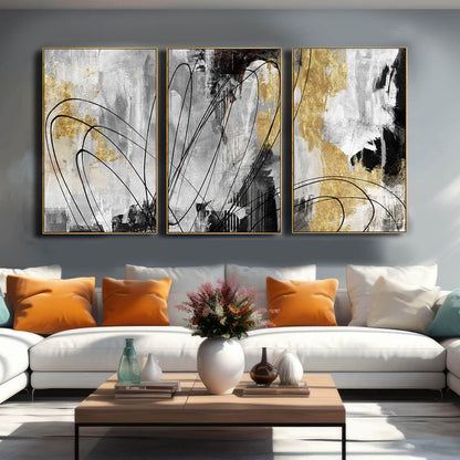 Gold Abstract Wall Art 3PC