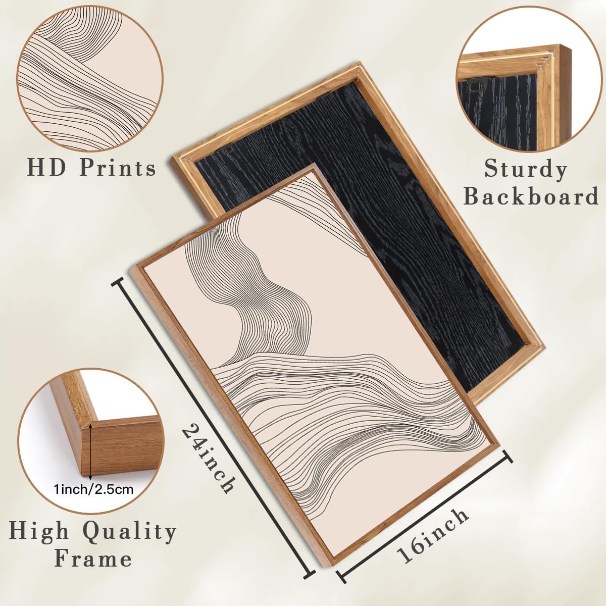 Neutral Beige Abstract Wall Art 3PC 16x24in