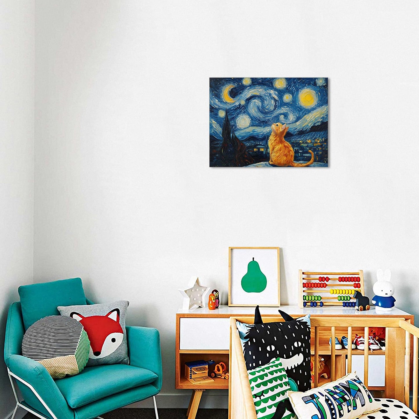 Starry Night Cat Wall Art – Framed Canvas