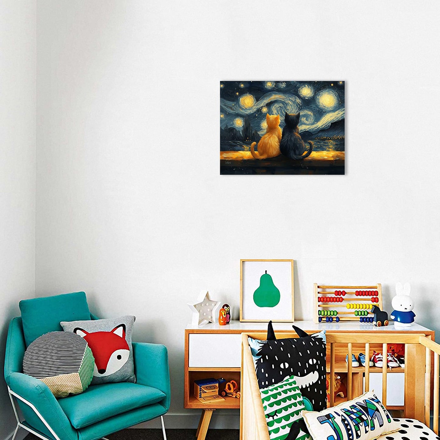 Starry Night Cat Wall Art – Framed Canvas