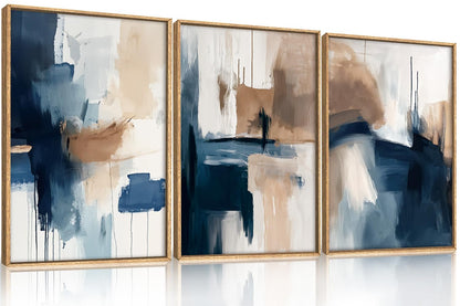 Navy Blue Abstract Wall Art 3PC 24x36in