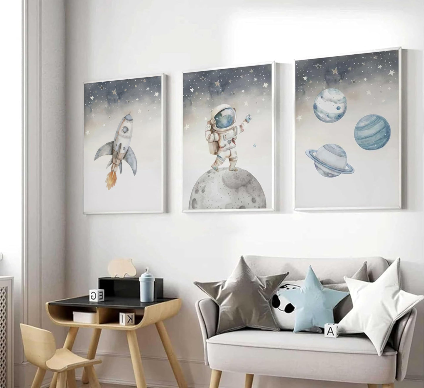 Space Nursery Wall Art – 3 Pcs