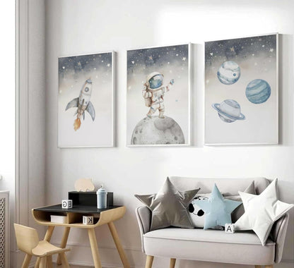 Space Nursery Wall Art – 3 Pcs