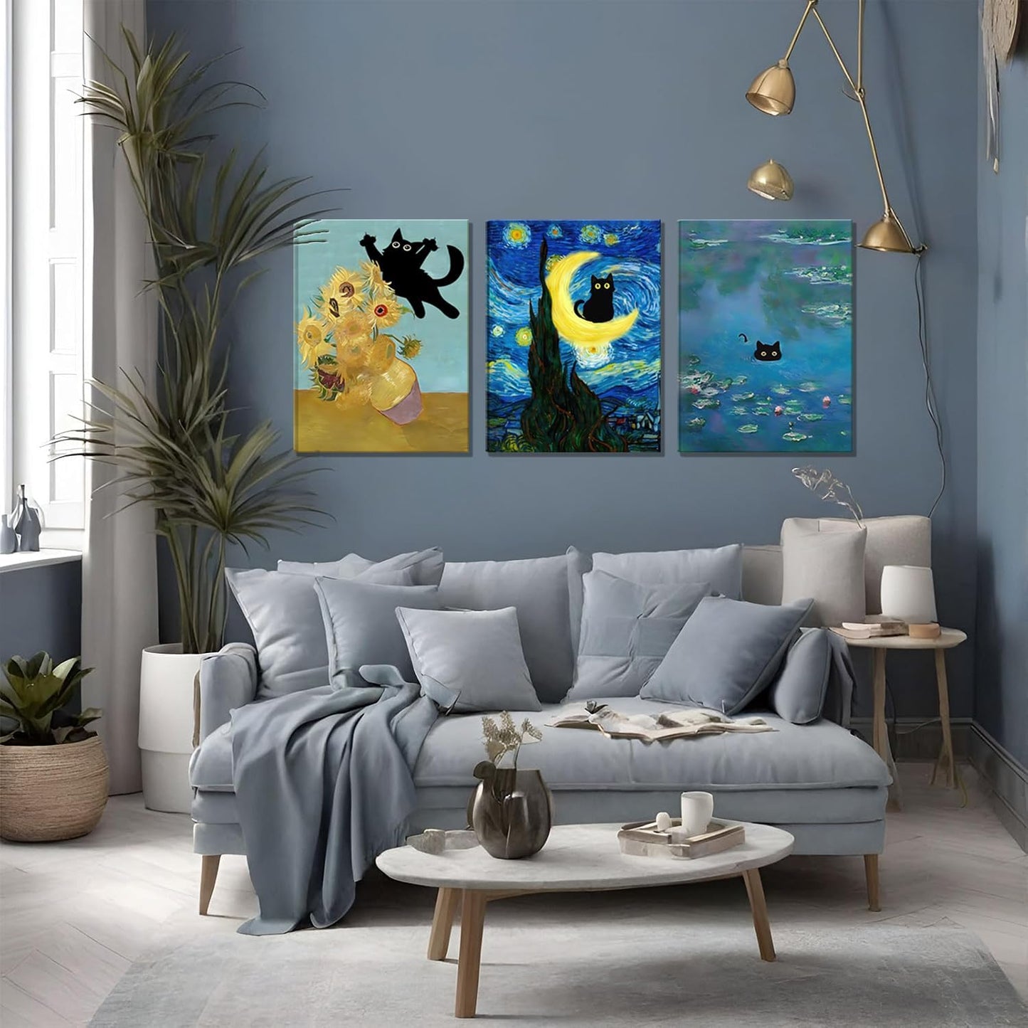 Funny Black Cat Wall Art – 12x16in Framed